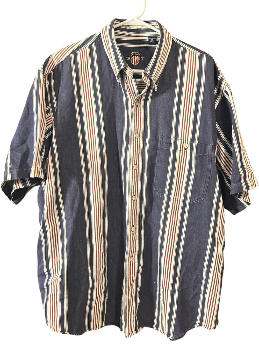 Gant USA Men’s Blue Stripe Button Down Shirt Short Sleeve 100% Cotton Size XXL